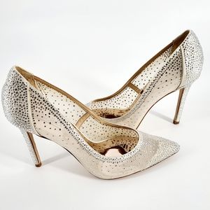 Badgley Mischka Satin Collection Crystal Embelished Pointed Pump Heels Size 9